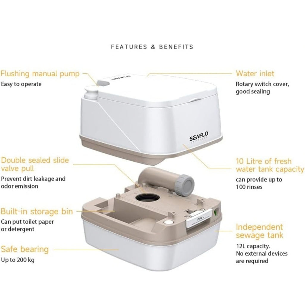 SEAFLO Premium Portable Travel Toilet - 3.2 Gallon (12L)