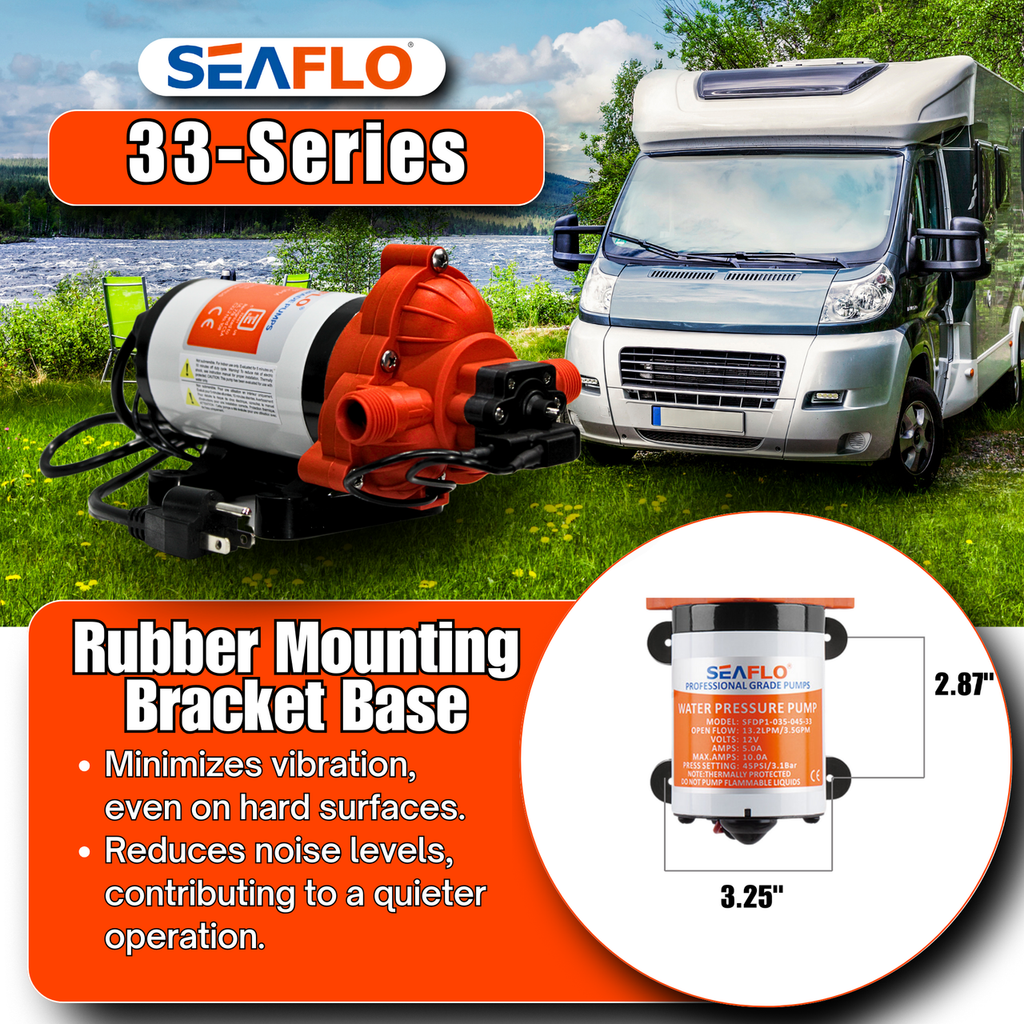 SEAFLO 33-Series On-Demand Diaphragm Water Pressure Pump (115V | 3.3 GPM) w/ Power Plug for Wall Outlet