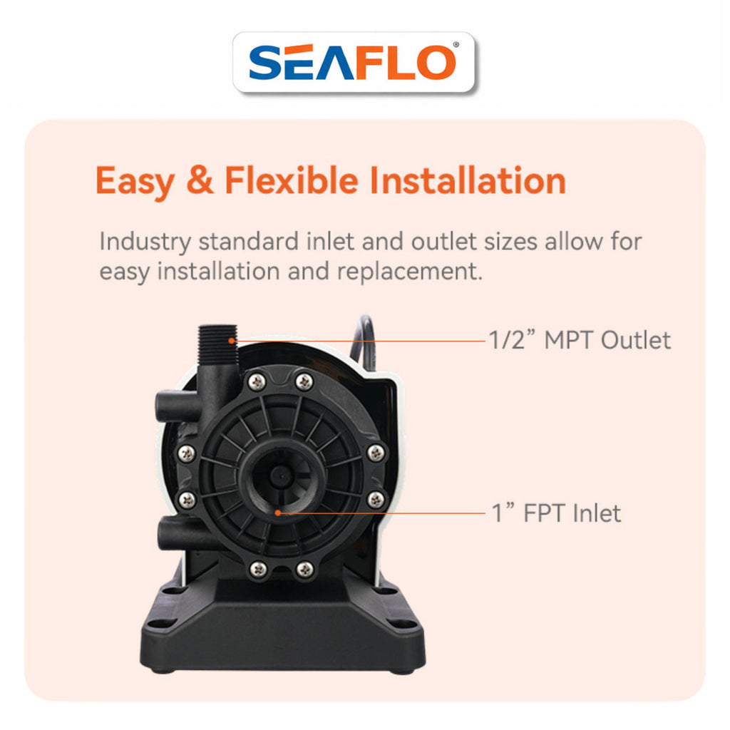 SEAFLO 1000 GPH Air Conditioning Pump 115V Marine AC 16.6 GPM Magnetic Drive Circulation for Systems up to 45000 BTU 26.9 ft Head Continuous Duty HVAC Pump