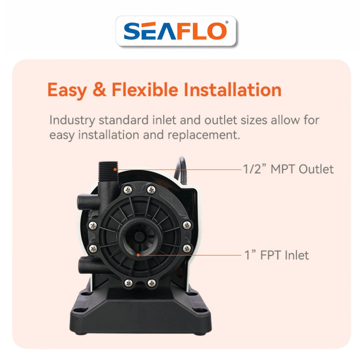 SEAFLO 1000 GPH Air Conditioning Pump 115V Marine AC 16.6 GPM Magnetic Drive Circulation for Systems up to 45000 BTU 26.9 ft Head Continuous Duty HVAC Pump
