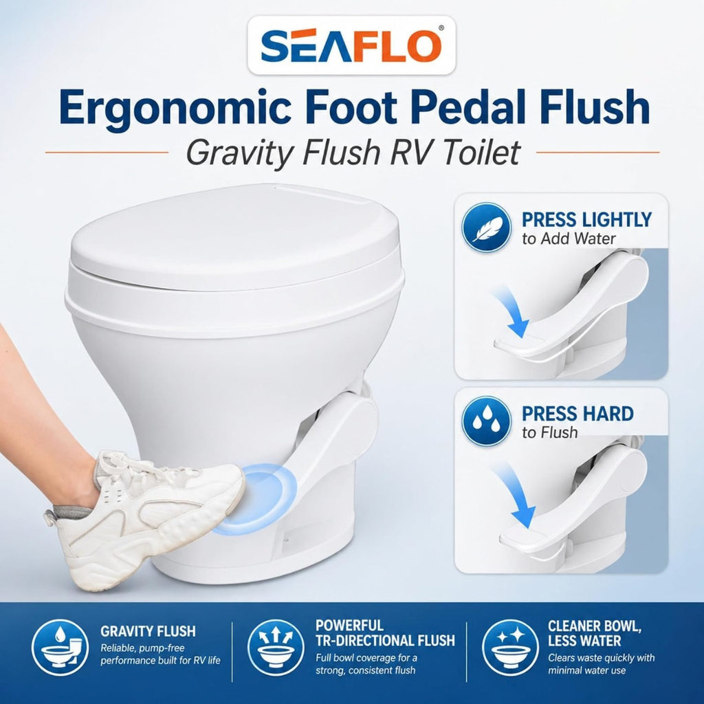 SEAFLO Residential-Height Gravity-Flush Soft-Close RV Toilet with Sprayer Attachment