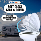 SEAFLO Porcelain RV Toilet with Sprayer Attachment - Elongated Bowl 19” Inch Residential Height, Gravity Flush, Foot Pedal Soft Close Seat Camper Motorhome Easy Install