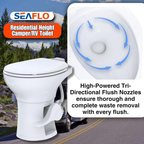 SEAFLO Porcelain RV Toilet with Sprayer Attachment - Elongated Bowl 19” Inch Residential Height, Gravity Flush, Foot Pedal Soft Close Seat Camper Motorhome Easy Install