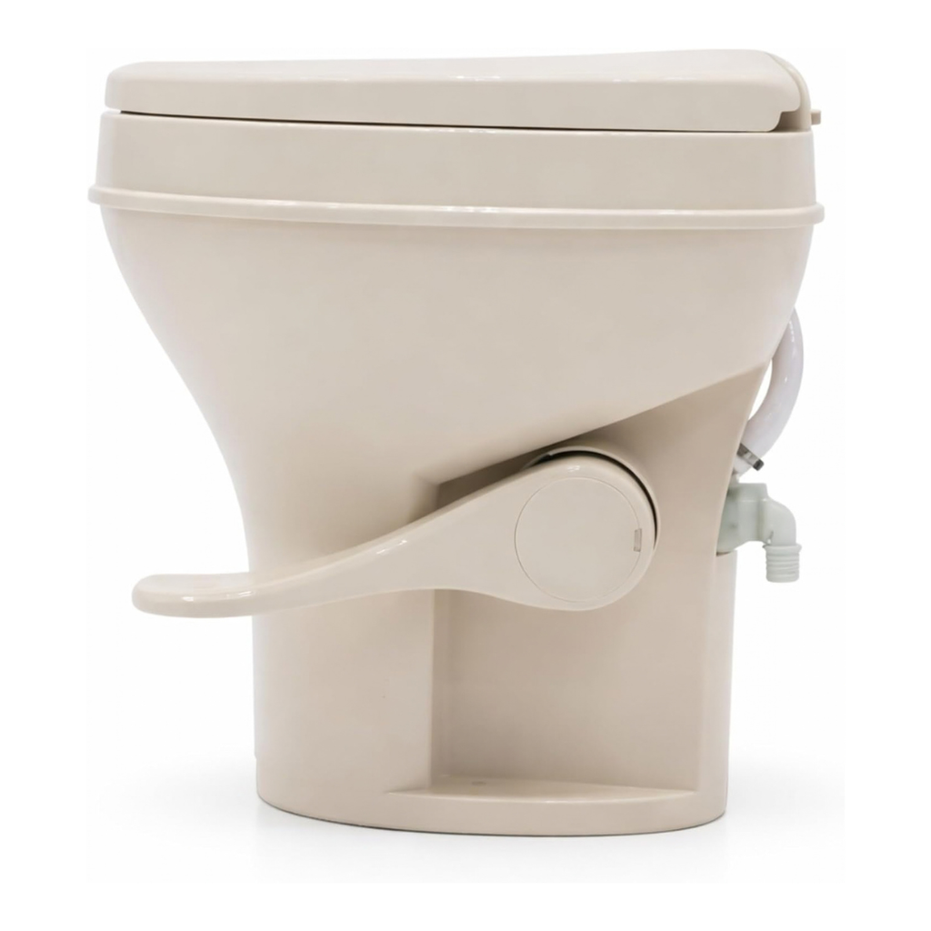 SEAFLO RV Toilet - Standard Height, Gravity Flush, Foot Pedal, Soft Close Lid (Bone Color)