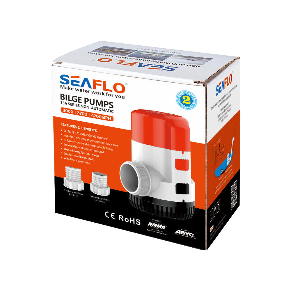 SEAFLO 13A Series 3700 GPH Non-Automatic 12V BILGE PUMP…