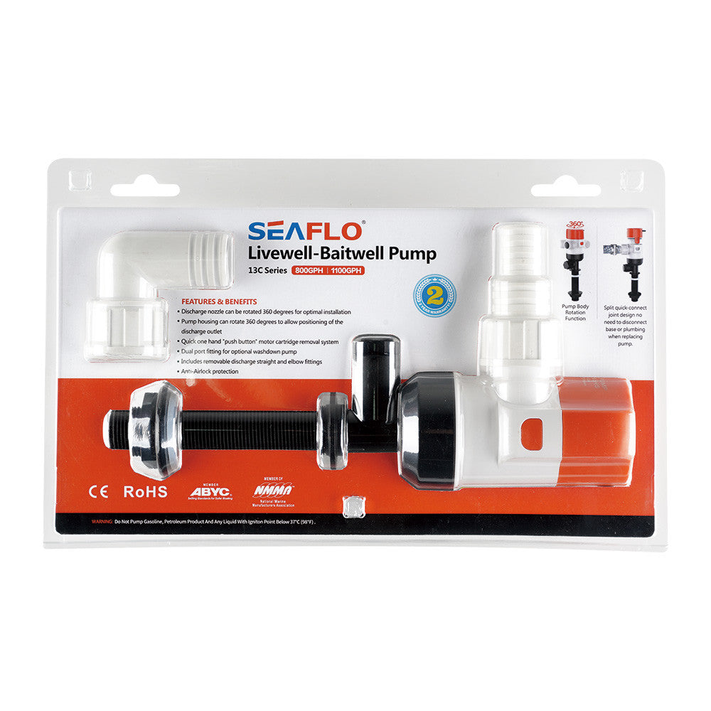 13C Series 800GPH Livewell/Baitwell Pumps (Choose 12V or 24V)