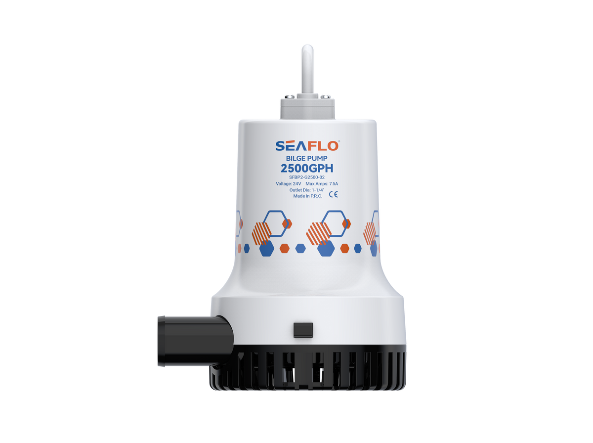 SEAFLO 2500/3000 GPH Bilge Pump 12V/24V Submersible Marine Boat Accessory with 1-1/8" Discharge, Anti-Airlock, Reliable Ignition Protection, Silent Operation, Easy-Clean Strainer - Rust/Corrosion Resistant