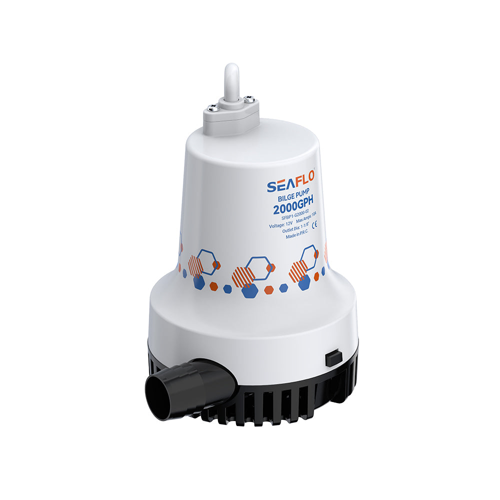 SEAFLO 500/1000 GPH Bilge Pump 12V/24V Submersible Marine Boat Accessory with 1-1/8" Discharge, Anti-Airlock, Reliable Ignition Protection, Silent Operation, Easy-Clean Strainer - Rust/Corrosion Resistant