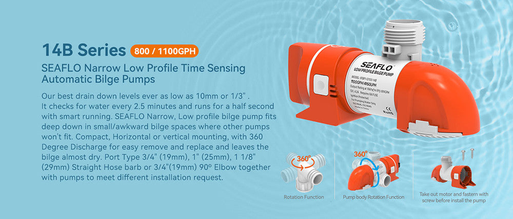 SEAFLO 14B Series 12V 1100 GPH Automatic Timer Activated Low Profile Bilge Pump