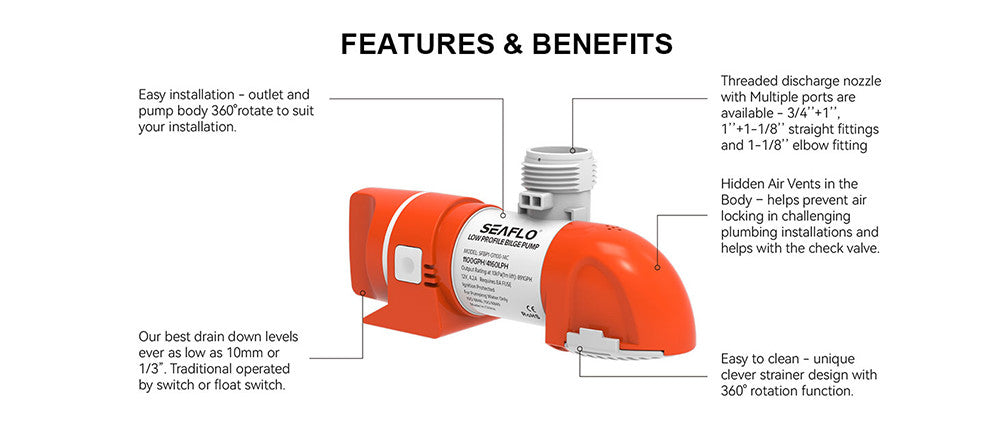 SEAFLO 14C Series 1100 GPH Non-Automatic Low Profile Bilge Pump (Choose 12V or 24V)