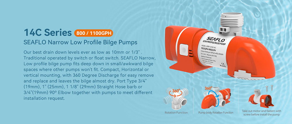 SEAFLO 14C Series 1100 GPH Non-Automatic Low Profile Bilge Pump (Choose 12V or 24V)