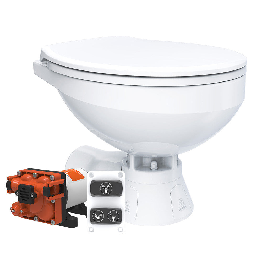 SEAFLO Quiet Flush Electric Marine Toilet - 12V, Ceramic Bowl, Soft Close Seat, Macerator Pump, 3-Way Switch Panel, Boat Yacht Toilet, (Choose raw water/fresh water options)