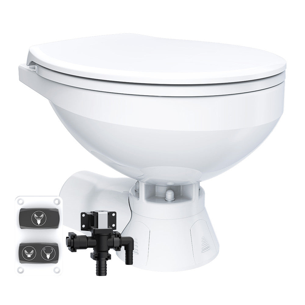 SEAFLO Quiet Flush Electric Marine Toilet - 12V, Ceramic Bowl, Soft Close Seat, Macerator Pump, 3-Way Switch Panel, Boat Yacht Toilet, (Choose raw water/fresh water options)