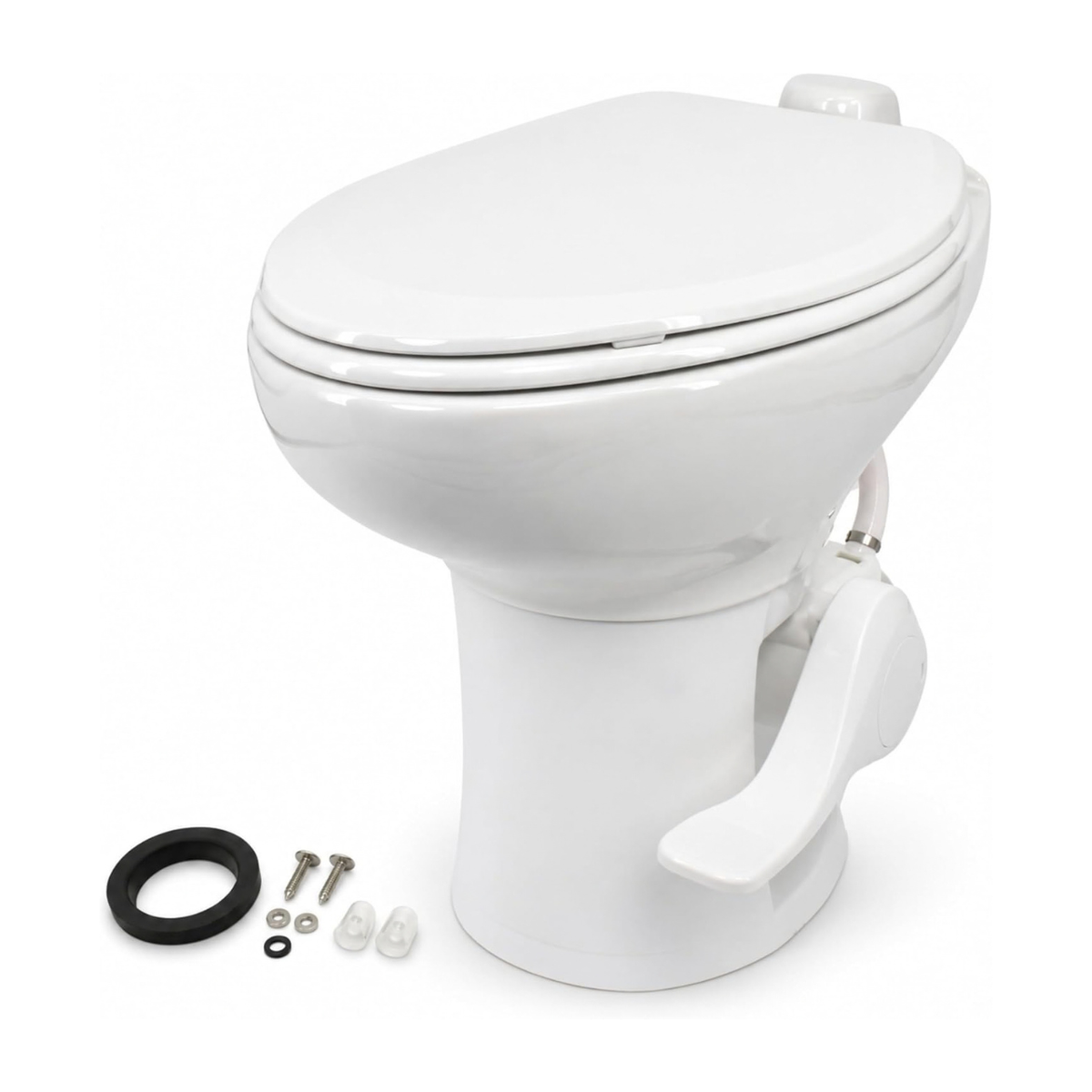 SEAFLO Porcelain RV Toilet with Elongated Bowl, 19” Residential Height, Gravity Flush, Foot Pedal Flush, Soft Close Seat, Easy Install, Camper Toilet