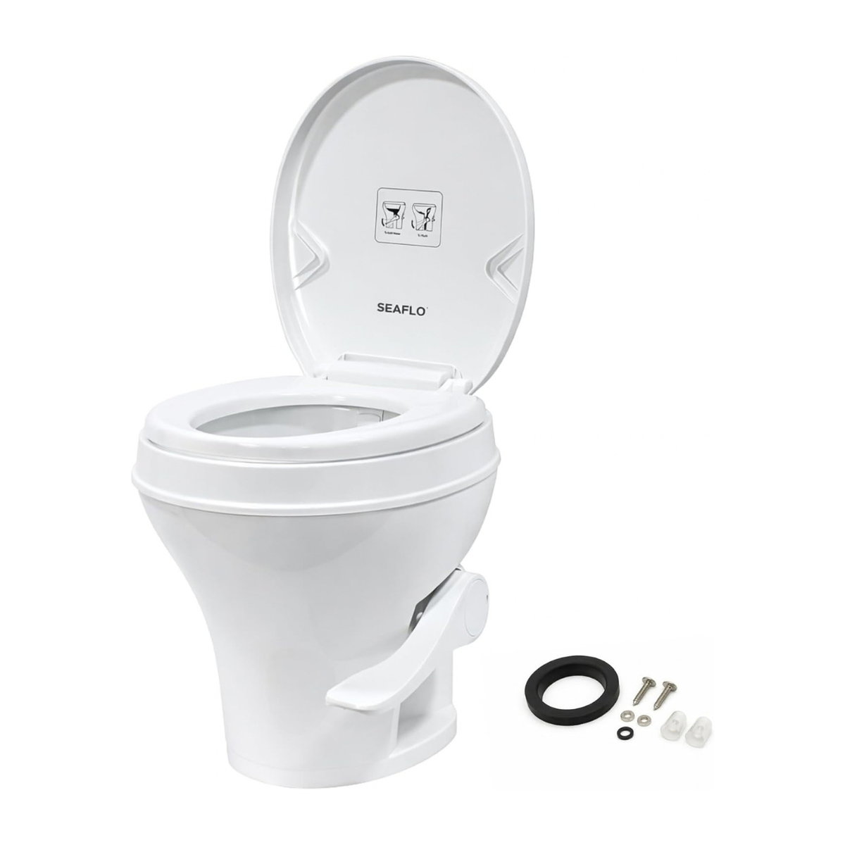 SEAFLO Residential Height Camper/RV Toilet, 18.5” Standard Height, Gravity Flush System, Foot Pedal Operation, Soft Close Seat, Easy-to-Clean Oversized Bowl (Color: White)