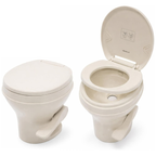 SEAFLO RV Toilet - Standard Height, Gravity Flush, Foot Pedal, Soft Close Lid (Bone Color)