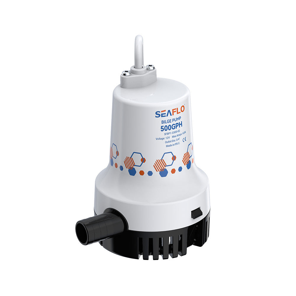 SEAFLO 500/1000 GPH Bilge Pump 12V/24V Submersible Marine Boat Accessory with 1-1/8" Discharge, Anti-Airlock, Reliable Ignition Protection, Silent Operation, Easy-Clean Strainer - Rust/Corrosion Resistant