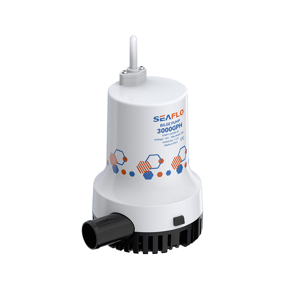 SEAFLO 2500/3000 GPH Bilge Pump 12V/24V Submersible Marine Boat Accessory with 1-1/8" Discharge, Anti-Airlock, Reliable Ignition Protection, Silent Operation, Easy-Clean Strainer - Rust/Corrosion Resistant