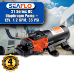 SEAFLO 21-Series On Demand Diaphragm Water Pressure Pump (1.2 GPM | 35 PSI) (Choose 12V or 24V)