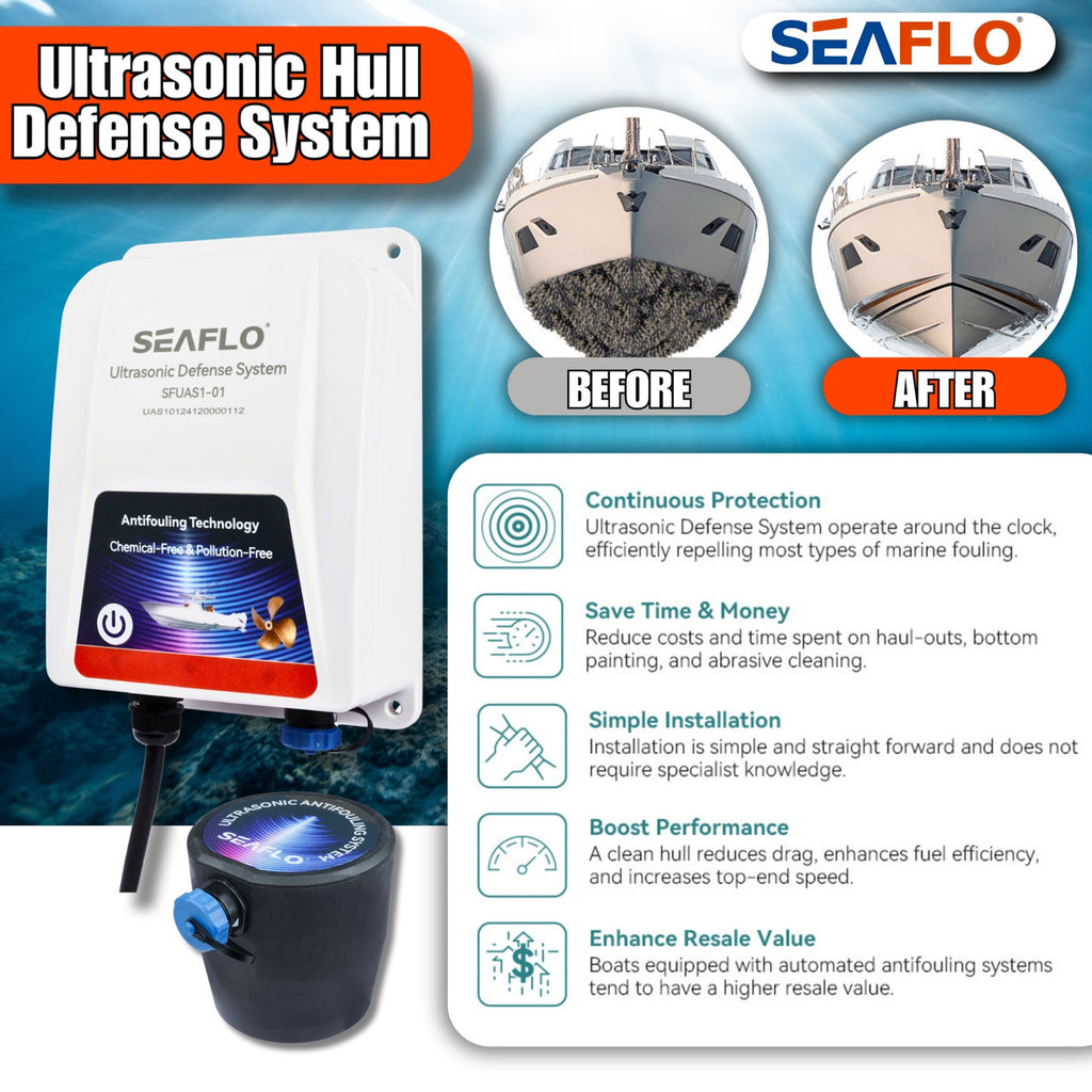 Hull Shield, does hull shield work, hull shield hd1 SEAFLO Ultrasonic System, marine ultrasonic cleaner, barnacle prevention system, marine growth protection, automated boat cleaning, ultrasonic hull cleaner, boat hull cleaning system, yacht ultrasonic system, marine equipment maintenance, 12V ultrasonic defense system, long-term marine maintenance solution, Hull-Shield, SFUAS1-01