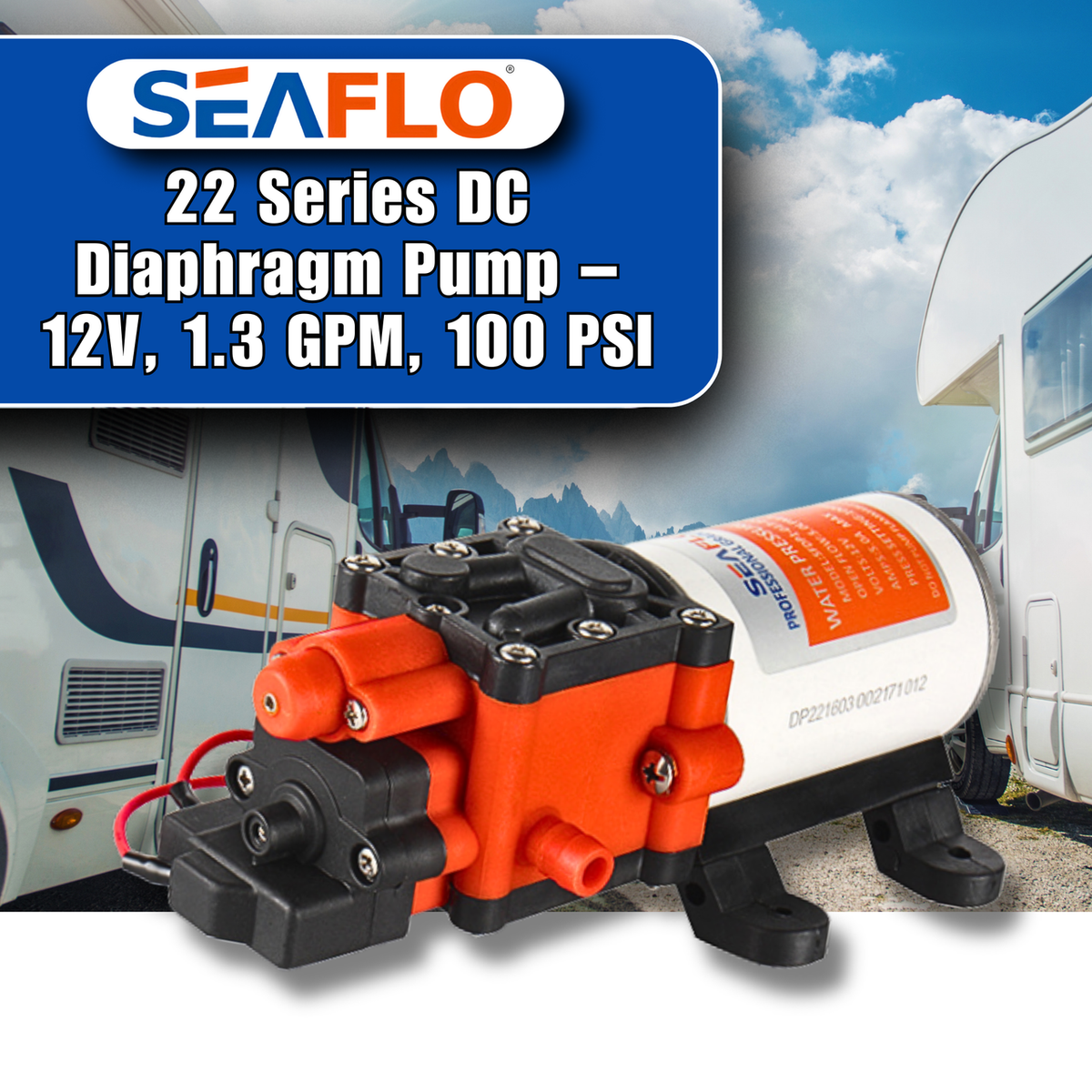 SEAFLO 22-Series On Demand Diaphragm Water Pressure Pump (1.3 GPM | 100 PSI) (Choose 12V or 24V)