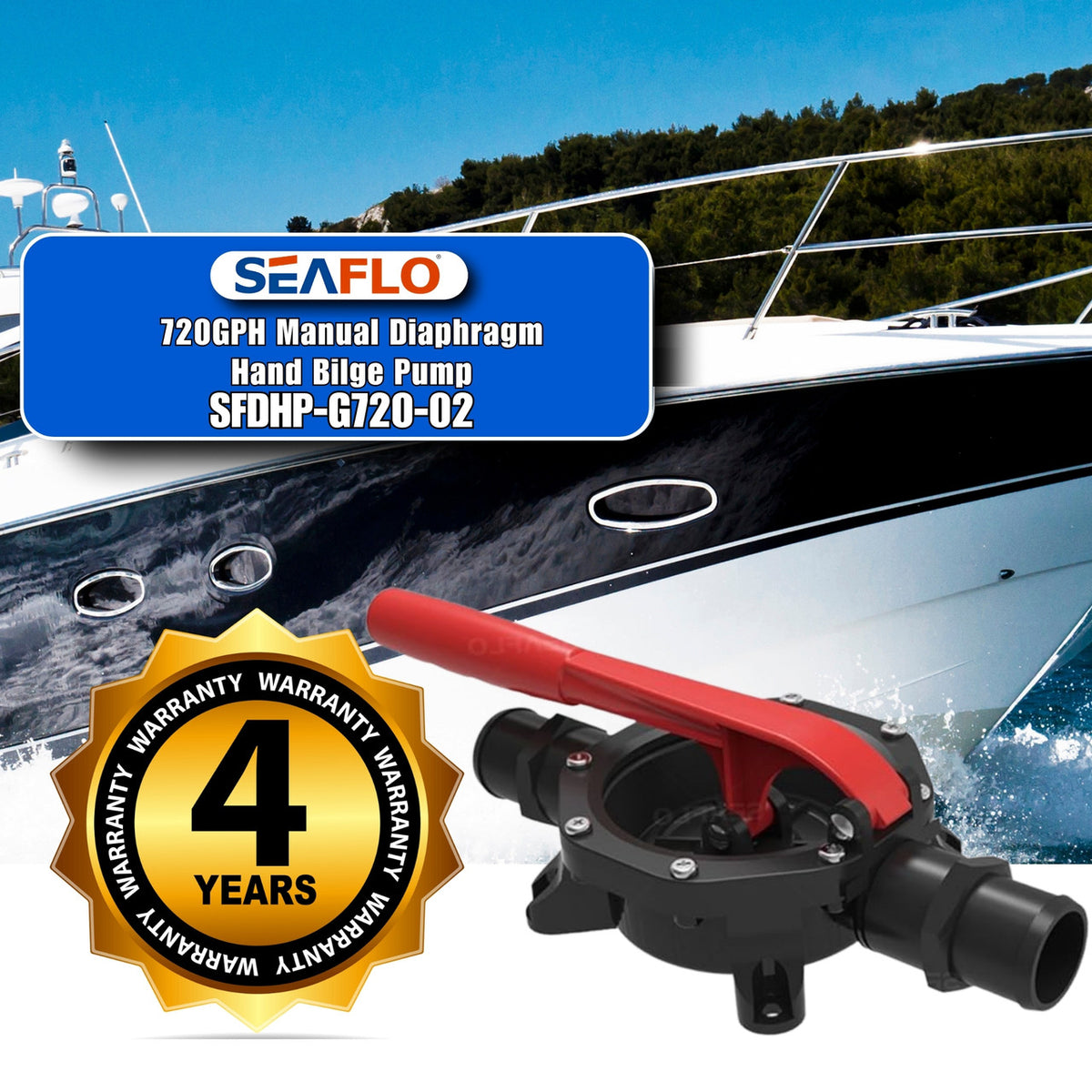 SEAFLO 720 GPH Diaphragm Hand Pump with 1.50" Hose Connections