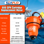 SEAFLO 12V 800 GPH Bilge/Livewell/Baitwell Pump Replacement Cartridge Motor – Fits SEAFLO Models: SFBP1-G800-03, SFBP1-G800-04 & SFBP1-G800-05