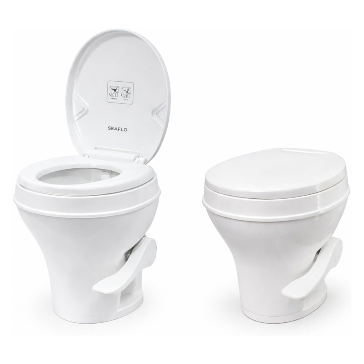 SEAFLO Residential Height Camper/RV Toilet, 18.5” Standard Height, Gravity Flush System, Foot Pedal Operation, Soft Close Seat, Easy-to-Clean Oversized Bowl (Color: White)