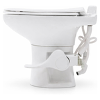 SEAFLO Porcelain RV Toilet with Sprayer Attachment - Elongated Bowl 19” Inch Residential Height, Gravity Flush, Foot Pedal Soft Close Seat Camper Motorhome Easy Install