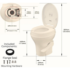 SEAFLO RV Toilet - Standard Height, Gravity Flush, Foot Pedal, Soft Close Lid (Bone Color)