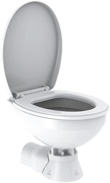 SEAFLO Quiet Flush Electric Marine Toilet - 12V, Ceramic Bowl, Soft Close Seat, Macerator Pump, 3-Way Switch Panel, Boat Yacht Toilet, (Choose raw water/fresh water options)