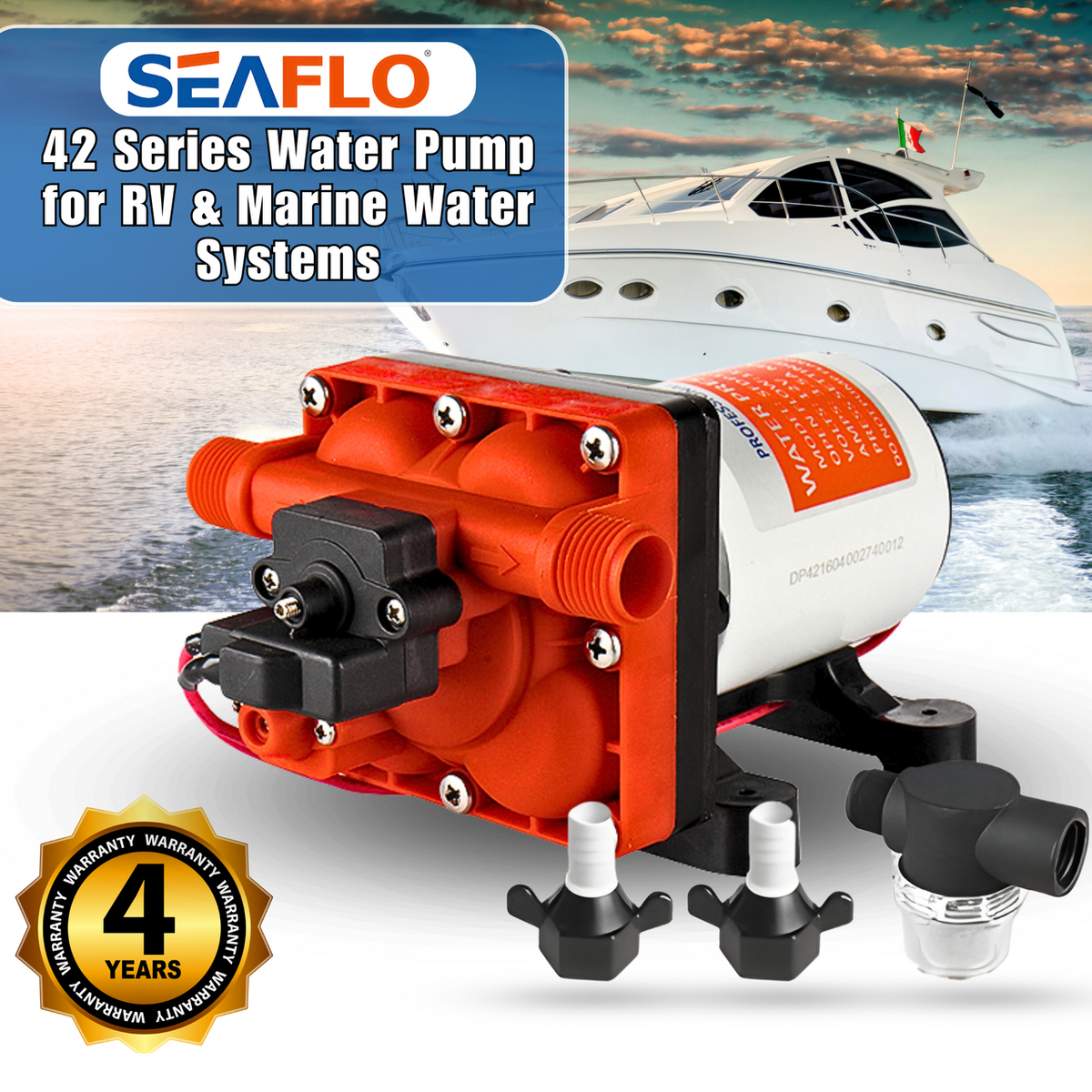 SEAFLO 42-Series Diaphragm Water Pressure Pump (3.0 GPM | 55 PSI) (Choose 12V or 24V)