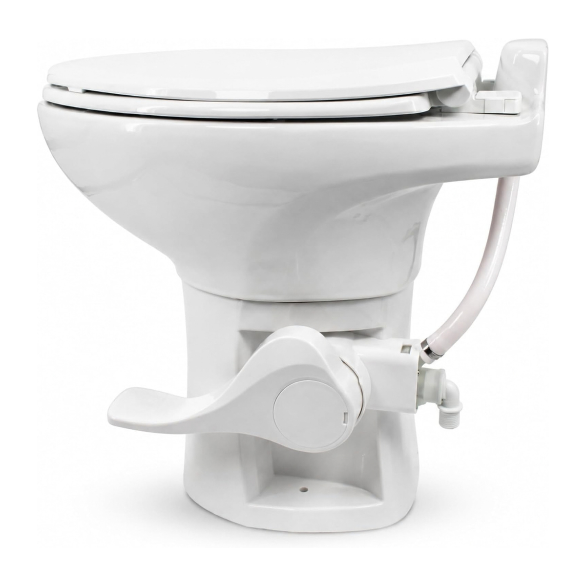 SEAFLO Porcelain RV Toilet with Elongated Bowl, 19” Residential Height, Gravity Flush, Foot Pedal Flush, Soft Close Seat, Easy Install, Camper Toilet