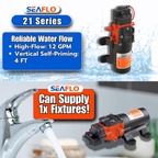 SEAFLO 21-Series On Demand Diaphragm Water Pressure Pump (1.2 GPM | 35 PSI) (Choose 12V or 24V)