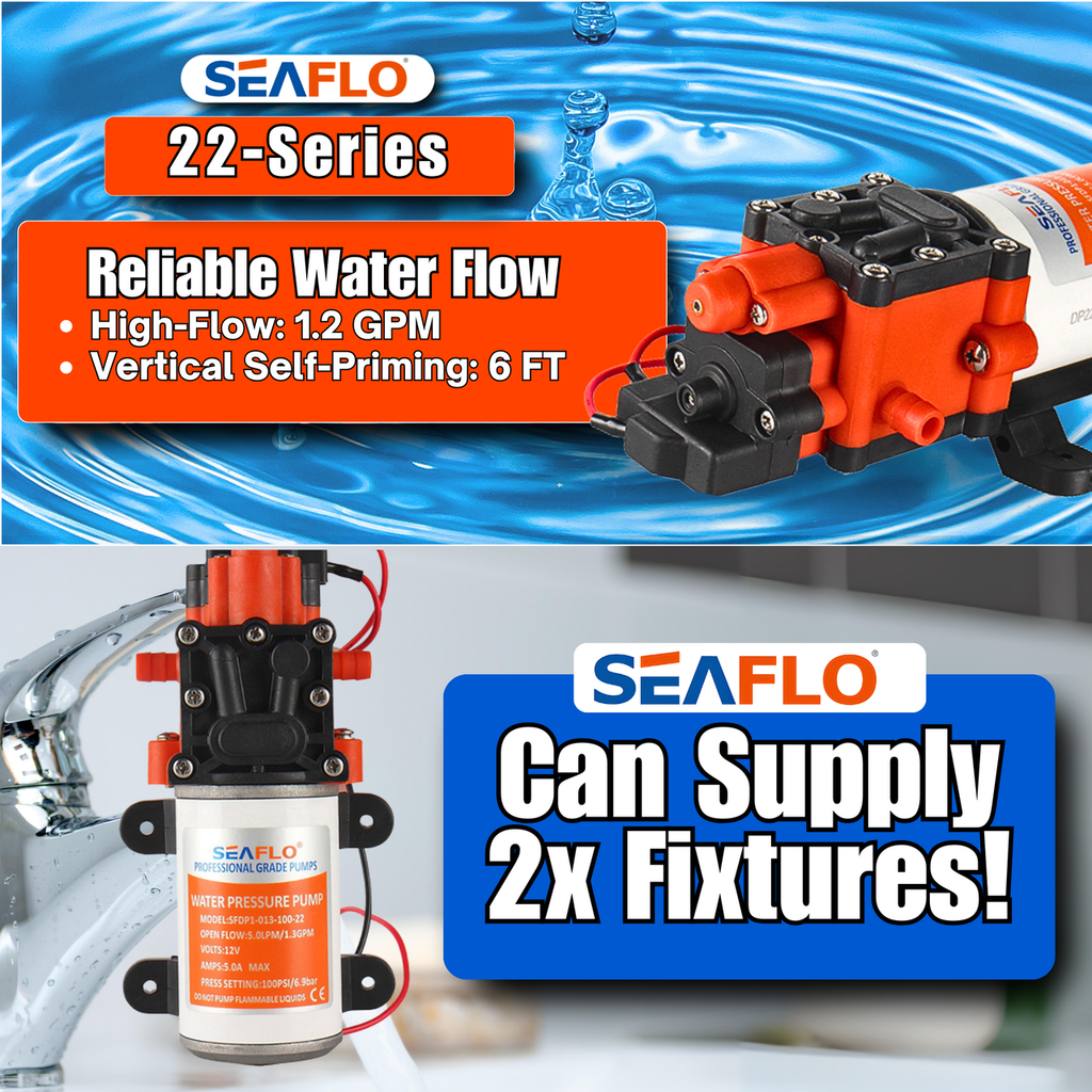 SEAFLO 22-Series On Demand Diaphragm Water Pressure Pump (1.3 GPM | 100 PSI) (Choose 12V or 24V)