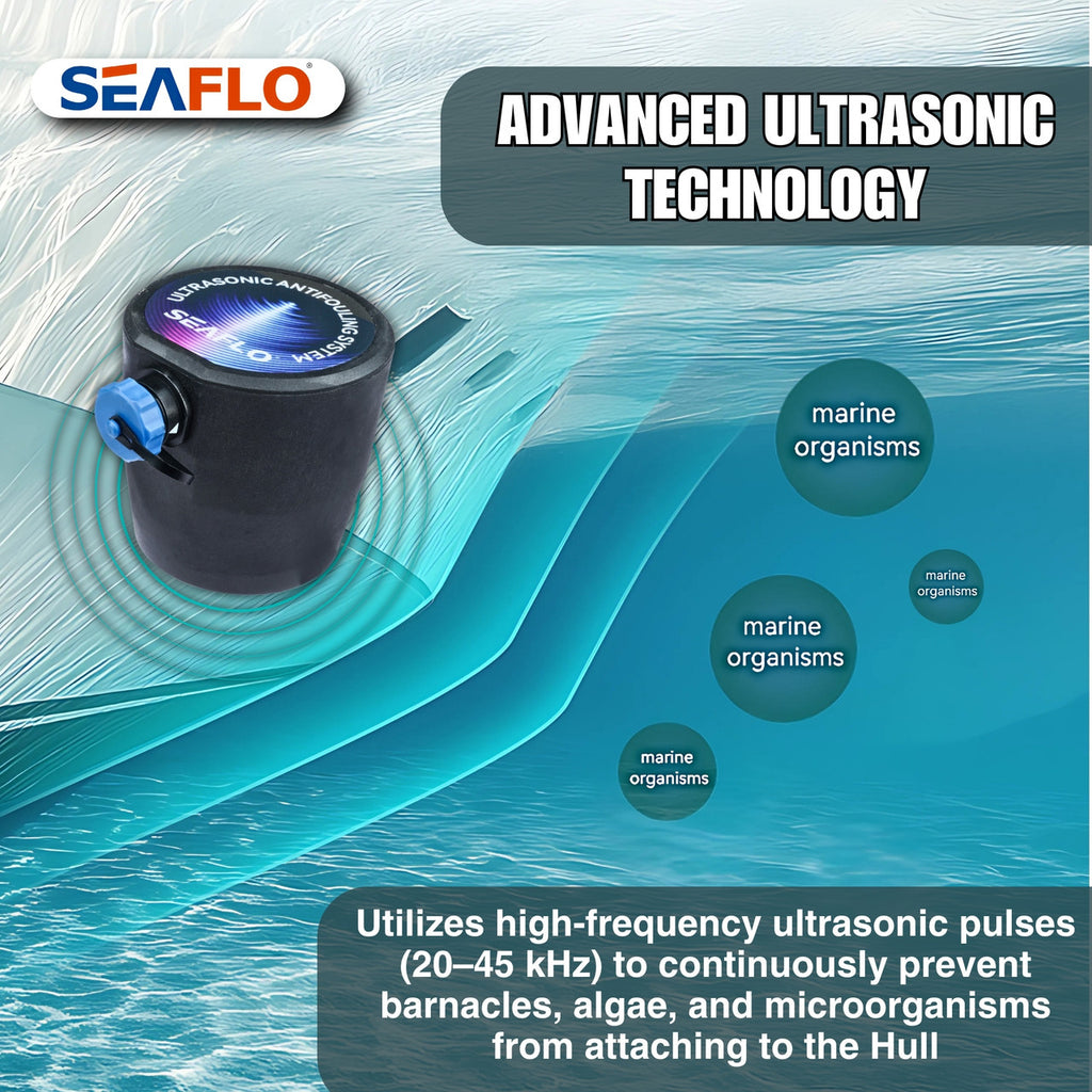 SEAFLO Ultrasonic Defense System - Fully Automated Ultrasonic Barnacle Repelling System for Boats and Yachts | 4 Transducer System | Covers 200 sq. ft. | 4-Year Warranty