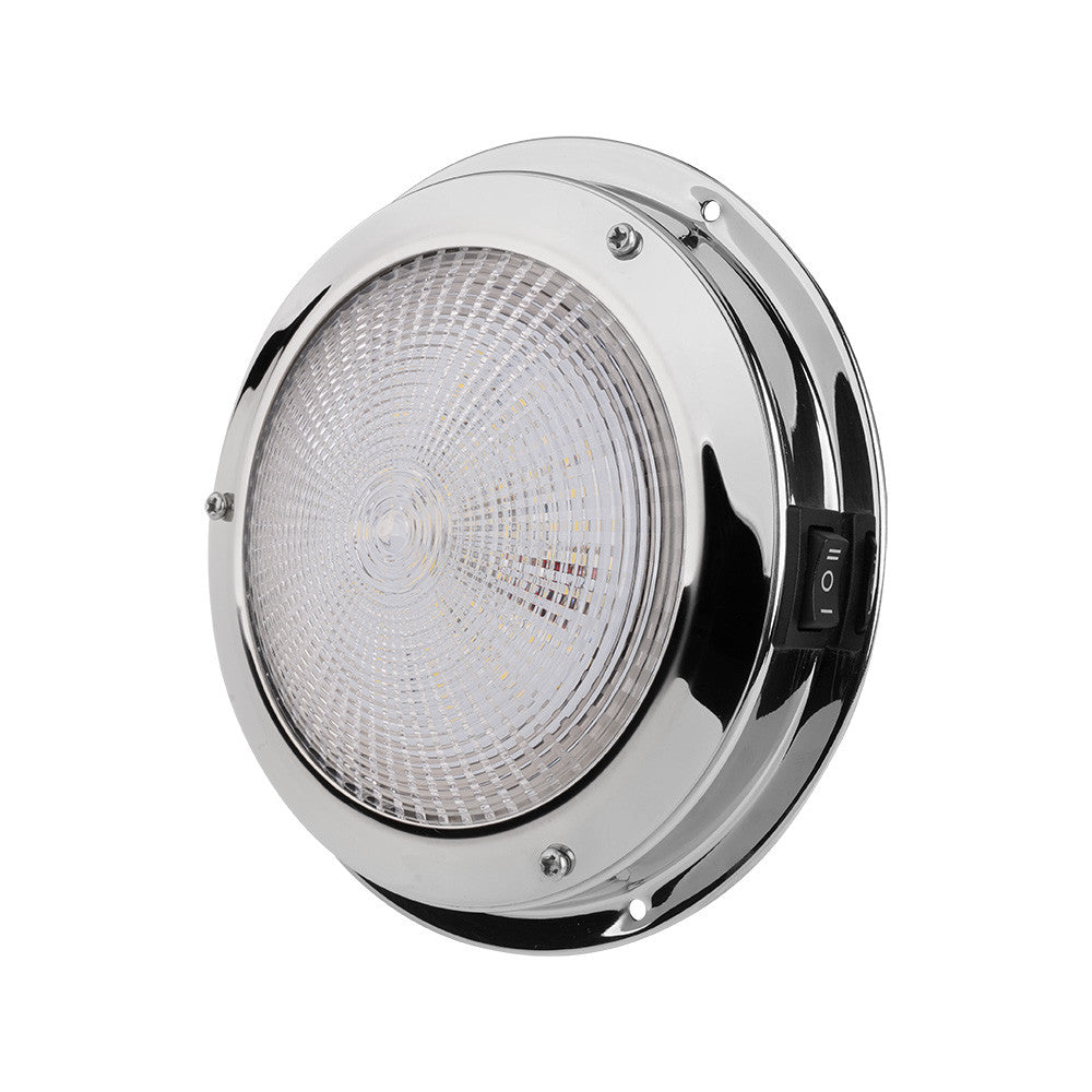 SEAFLO 5” Round Boat/RV Interior Ceiling LED Dome Light - 12V, 3.6W, White or Red, Built-In On/Off Rocker Switch, Cabin for RV & Boats, CE & RoHS Certified(5”, Stainless-Steel Bezel)