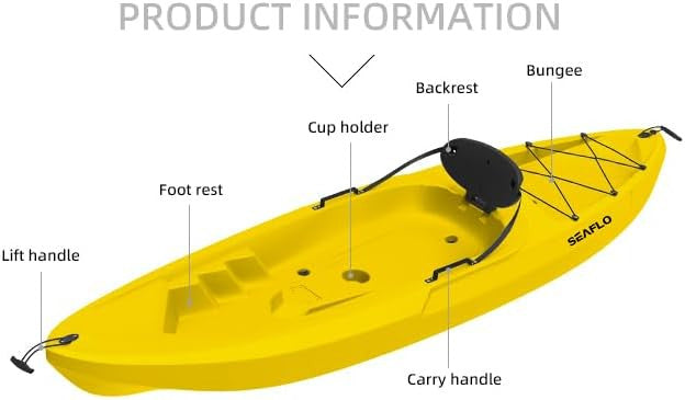 SEAFLO Premium Sit-on Recreational/Day Touring/Sea Kayaks(8'8"-16'2.4") (BNA087-Yellow 8' 8")