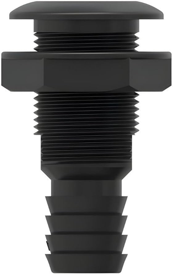 SEAFLO Thru Hulls Fitting Thru-Hull with Check Valve, 5/8”, 3/4”, 1”, 1-1/8”, 1-1/4”, 1-1/2”, or 2” Sizes, White/Black, Polypropylene/Nylon, 4-Year Warranty, (Choose Color, Size, and Pack Size)