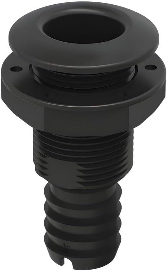 SEAFLO Thru Hulls Fitting Thru-Hull with Check Valve, 5/8”, 3/4”, 1”, 1-1/8”, 1-1/4”, 1-1/2”, or 2” Sizes, White/Black, Polypropylene/Nylon, 4-Year Warranty, (Choose Color, Size, and Pack Size)