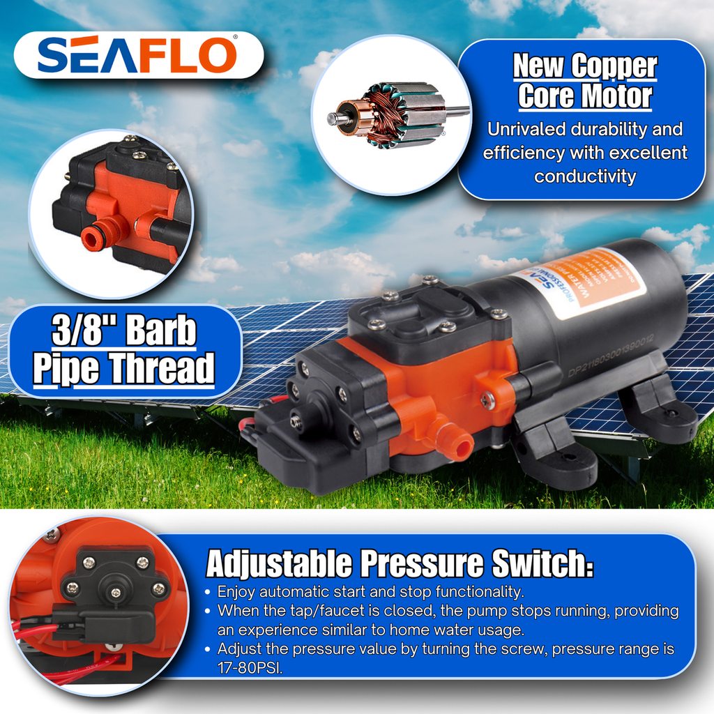SEAFLO 21-Series On Demand Diaphragm Water Pressure Pump (1.2 GPM | 35 PSI) (Choose 12V or 24V)