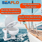 SEAFLO Electric Twist Flush Marine Toilets - Self Priming, Macerator, Rotary Control, Ceramic Bowl, Boat Yacht Toilet (Choose Compact/Regular Sizes and 12V/24V Options)