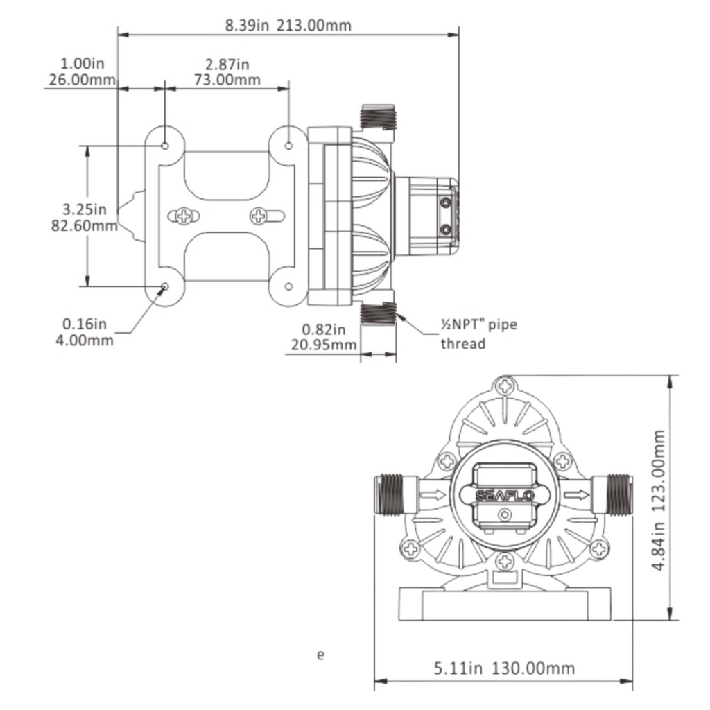 SEAFLO 33-Series On-Demand Diaphragm Water Pressure Pump (115V | 3.3 GPM) w/ Power Plug for Wall Outlet