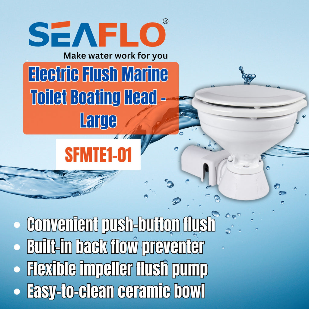 SEAFLO Electric Marine Toilets - Self Priming, Macerator, Switch Panel Control, Ceramic Bowl, Boat Yacht Toilet (Choose Compact/Regular Sizes and 12V/24V Options)