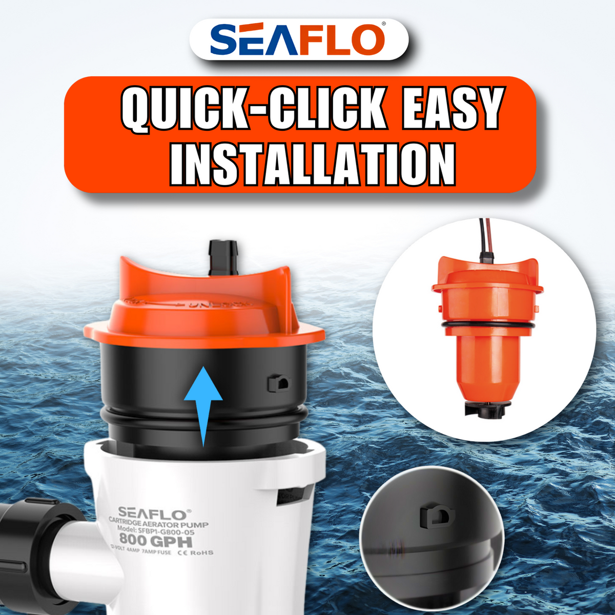 SEAFLO 12V 800 GPH Bilge/Livewell/Baitwell Pump Replacement Cartridge Motor – Fits SEAFLO Models: SFBP1-G800-03, SFBP1-G800-04 & SFBP1-G800-05