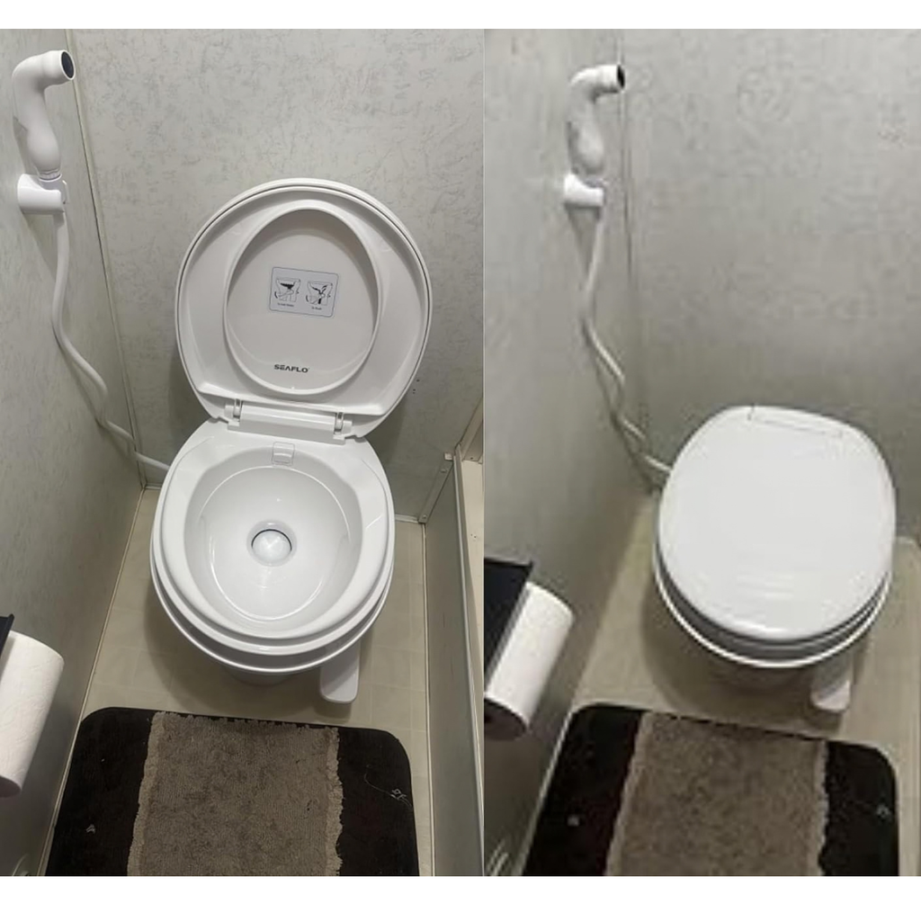 SEAFLO Residential-Height Gravity-Flush Soft-Close RV Toilet with Sprayer Attachment