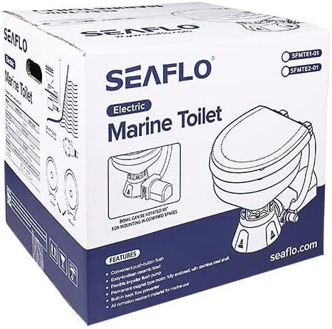 SEAFLO Electric Marine Toilets - Self Priming, Macerator, Switch Panel Control, Ceramic Bowl, Boat Yacht Toilet (Choose Compact/Regular Sizes and 12V/24V Options)