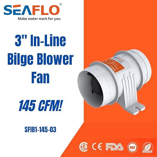SEAFLO 03-Series in-Line Bilge Blower Fan (12V | 145CFM | 3")