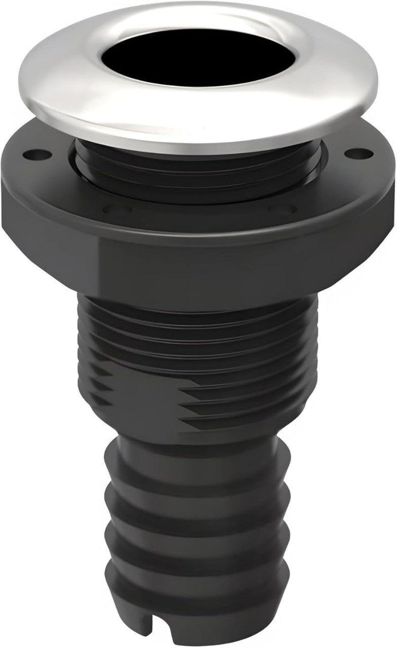 SEAFLO Thru Hulls Fitting Thru-Hull with Check Valve, 5/8”, 3/4”, 1”, 1-1/8”, 1-1/4”, 1-1/2”, or 2” Sizes, White/Black, Polypropylene/Nylon, 4-Year Warranty, (Choose Color, Size, and Pack Size)