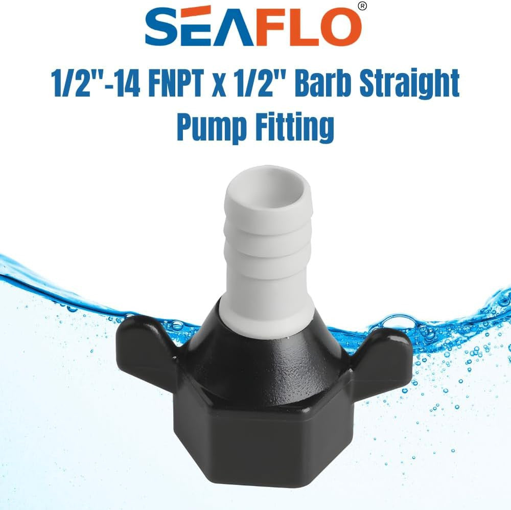 SEAFLO - (NO:51F01) - 1/2"-14 FNPT x 1/2" Barb Straight Pump Fitting for SHURFLO, SEAFLO, Circle River, Johnson, Jabsco, FLOJET, REMCO, Lippert, USA ADVENTURE and other Pumps (Choose Pack Size)